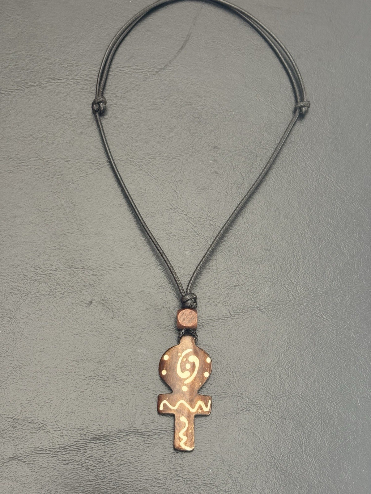 Bohemian Wood Asymmetrical Charm Pendant Black Cord Choker Necklace Adjustable