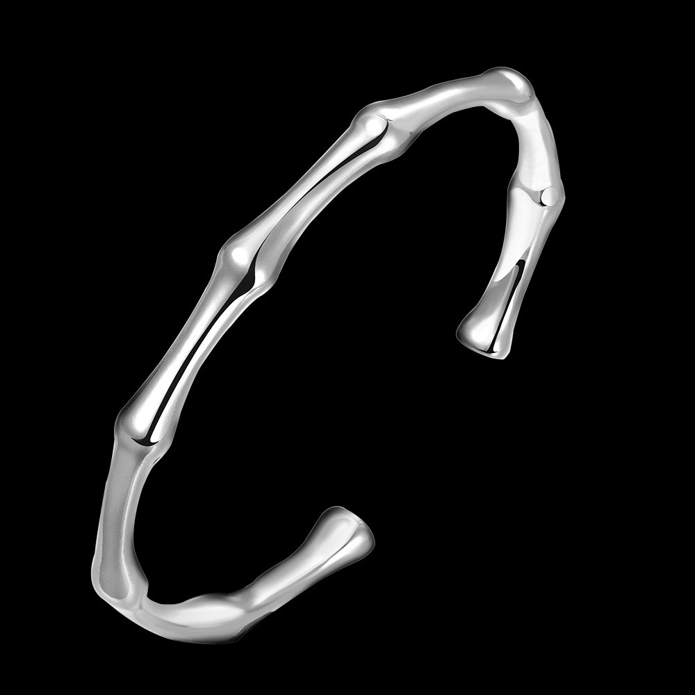 Womens 925 Sterling Silver Bamboo Cuff Adjustable Bangle Fashion Bracelet #B233