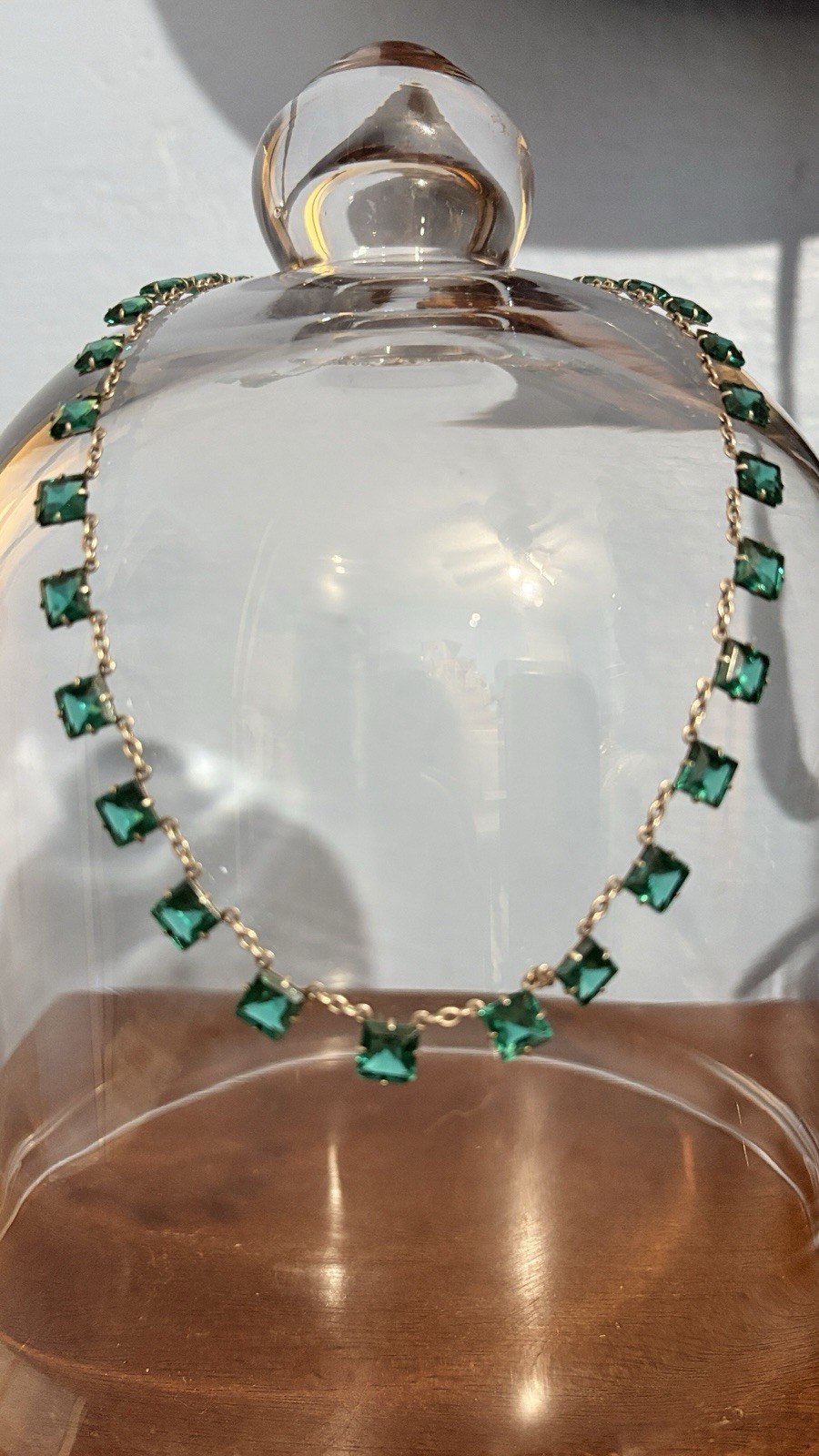 Antique Art Deco Sterling Silver Green Paste Necklace 17 Inches
