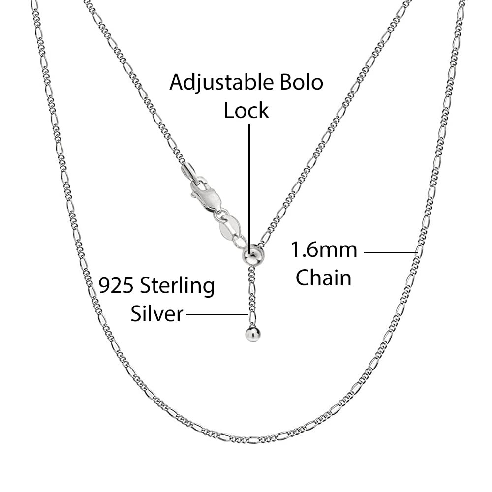 Savlano 925 Sterling Silver Italian Solid 1.6MM Figaro Adjustable Bolo 1424 I…