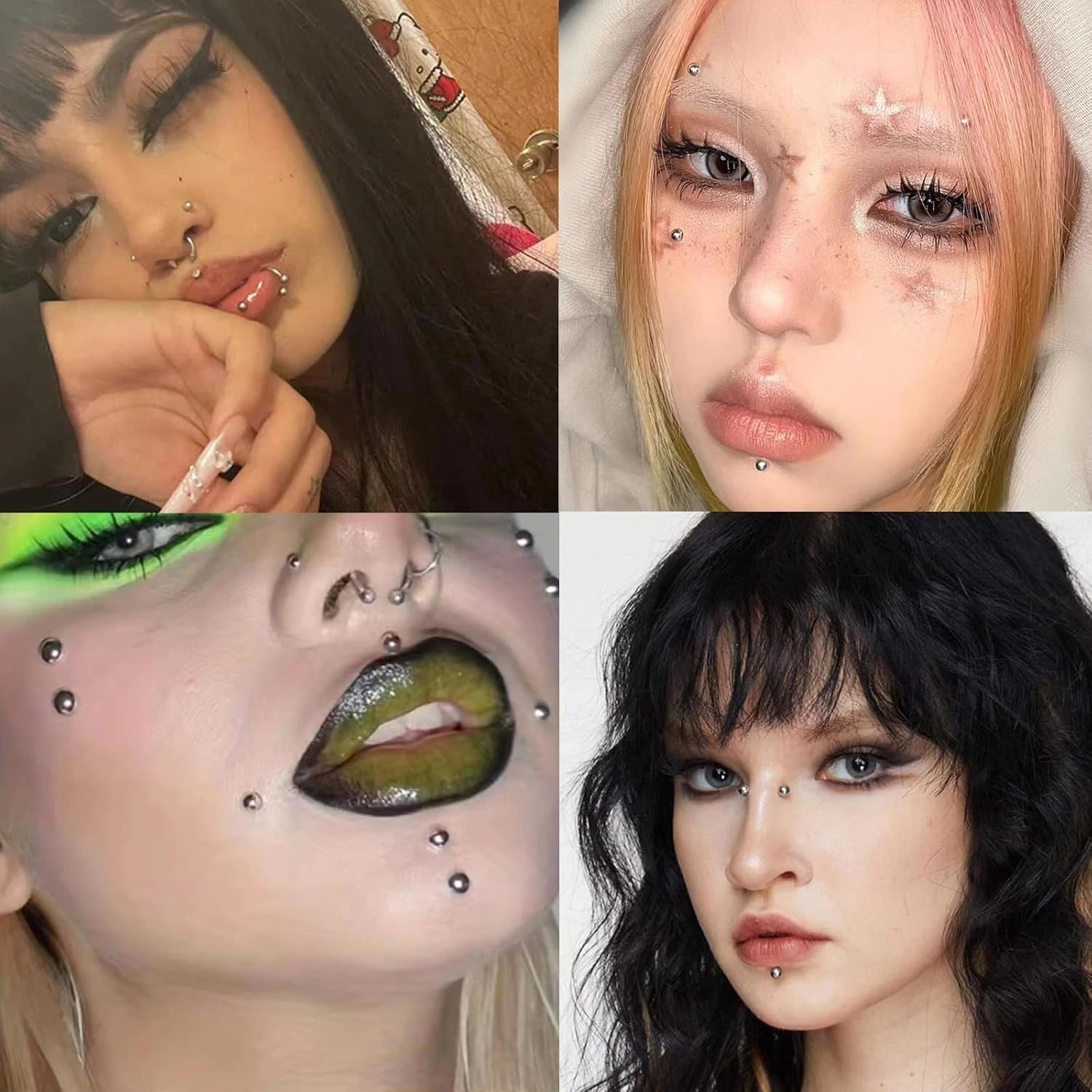 180pcs Face Gems Lip Stud, Fake Piercing Nose Stud Eyebrow Sliver