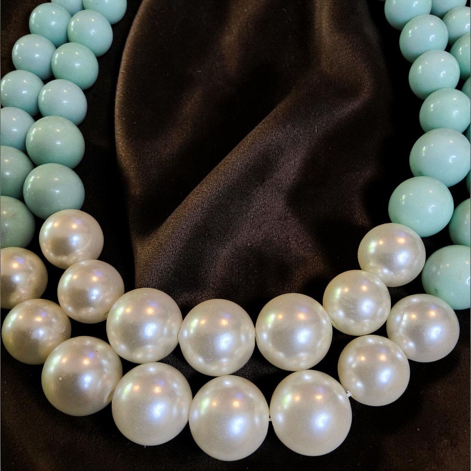 Vintage Robin Egg Blue Bubblegum Bead Faux Pearl Statement Necklace Graduated