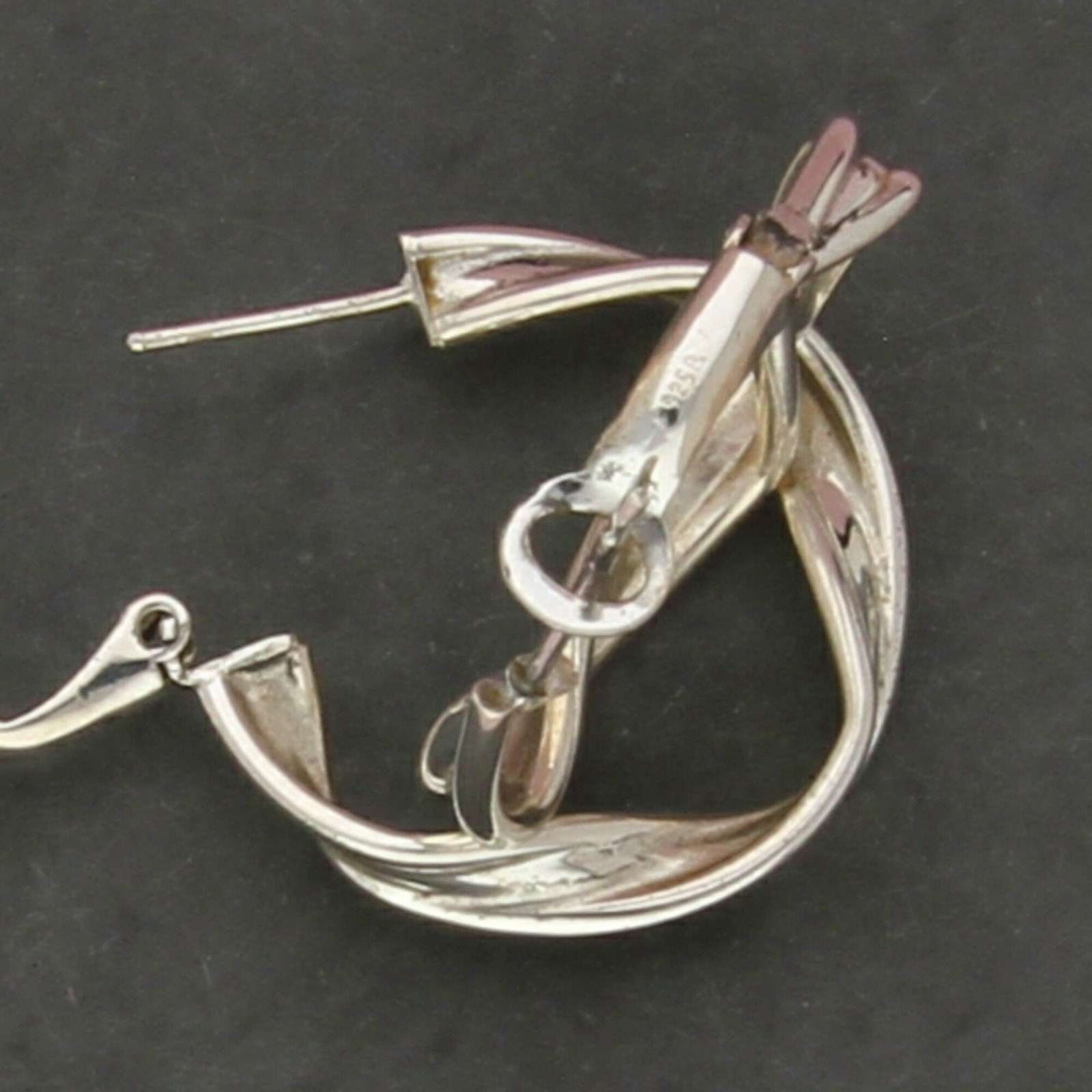 sterling silver vintage 30mm folded clip-post hoop earrings