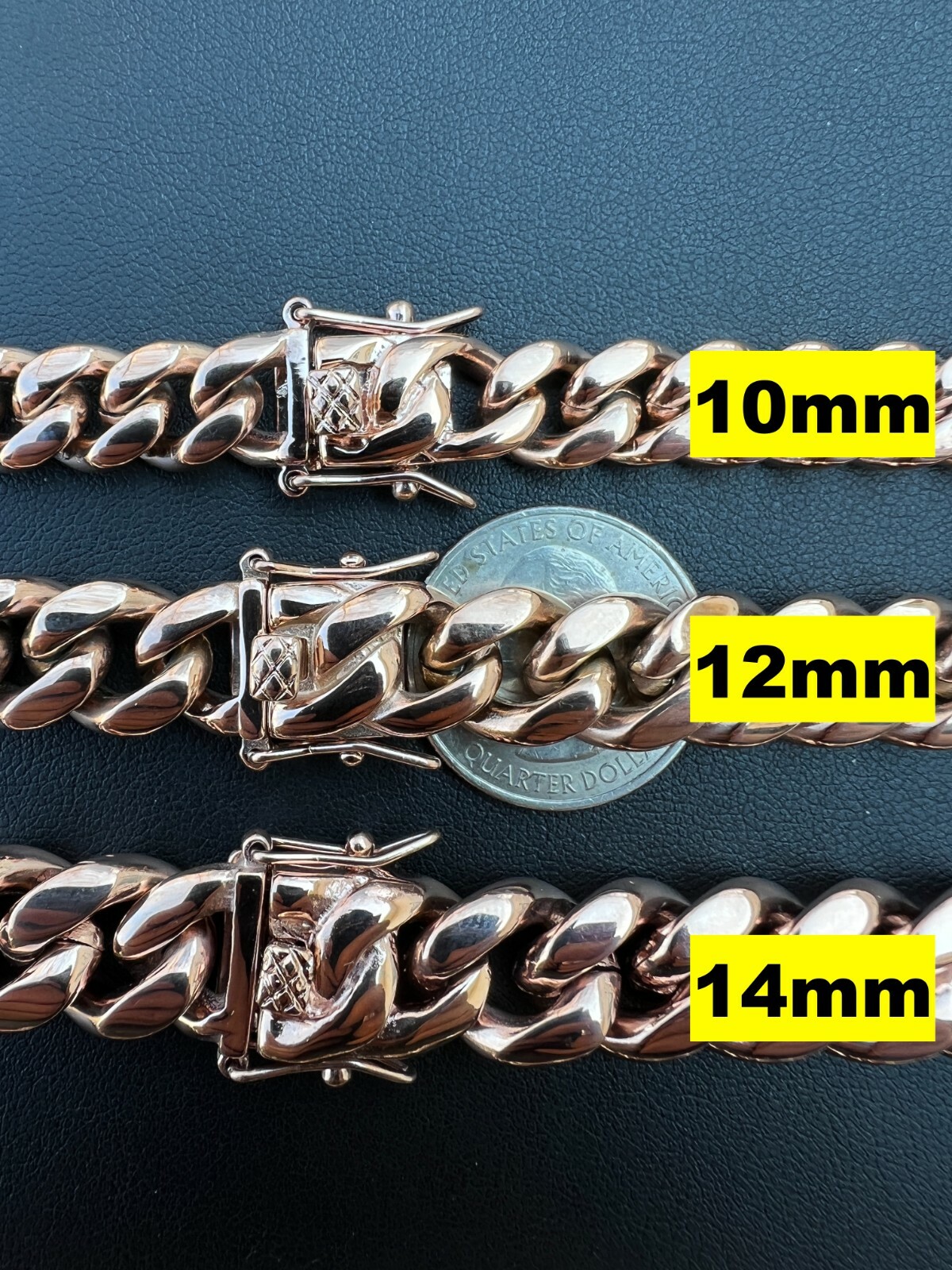 Miami Cuban Link Chain Necklace 14k Rose Gold Stainless Steel 4-18mm