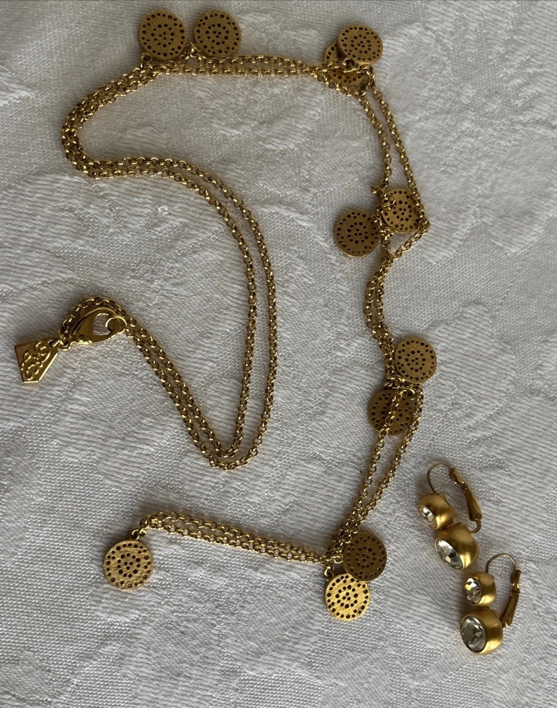 Park Lane Roma Necklace Long Satin Brushed Gold Tone & Anne Klein Earrings