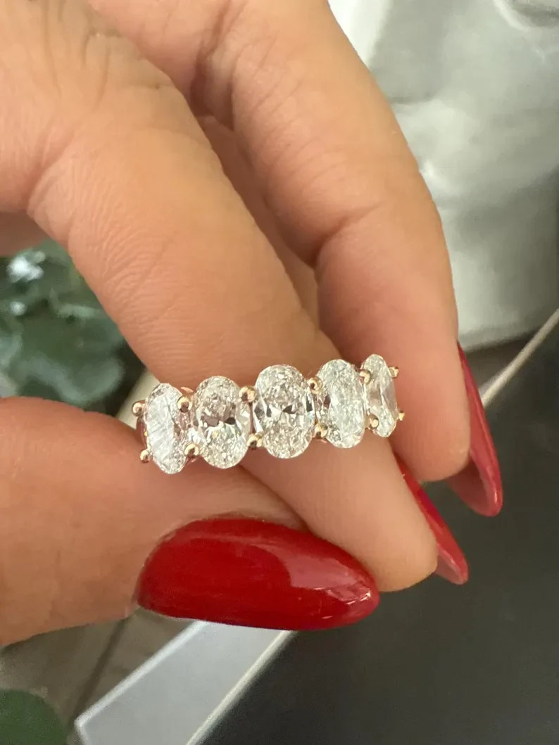 IGI 2.06 CT Oval Cut EF/VS1 Lab Grown Diamond Half Eternity Band 14k Yellow Gold