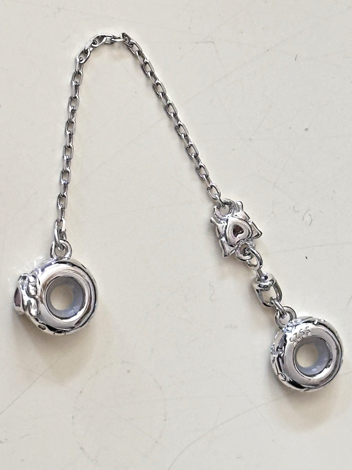 2 PANGAMA SILVER BRACELET PURPLE FLORAL CHARM WITH SAFETY CHAIN + EXTENSION NEW