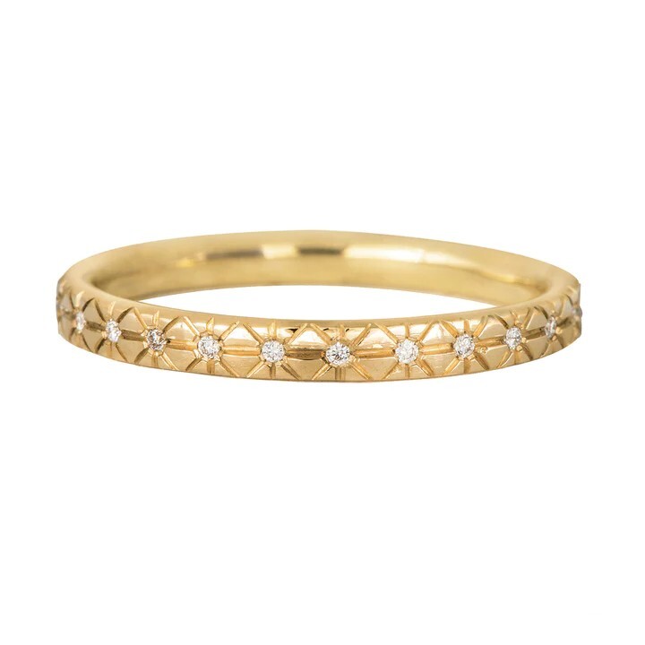 0.87Ct Round Cut Moissanite Eternity Wedding Band Ring In 14K Solid Yellow Gold