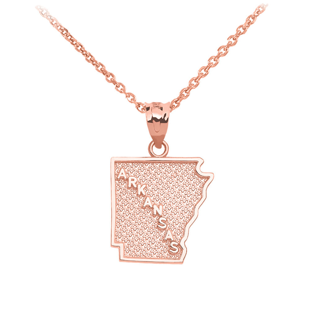 Gold Arkansas State Map Pendant Necklace(Availbale In Yellow/Rose/White Gold)