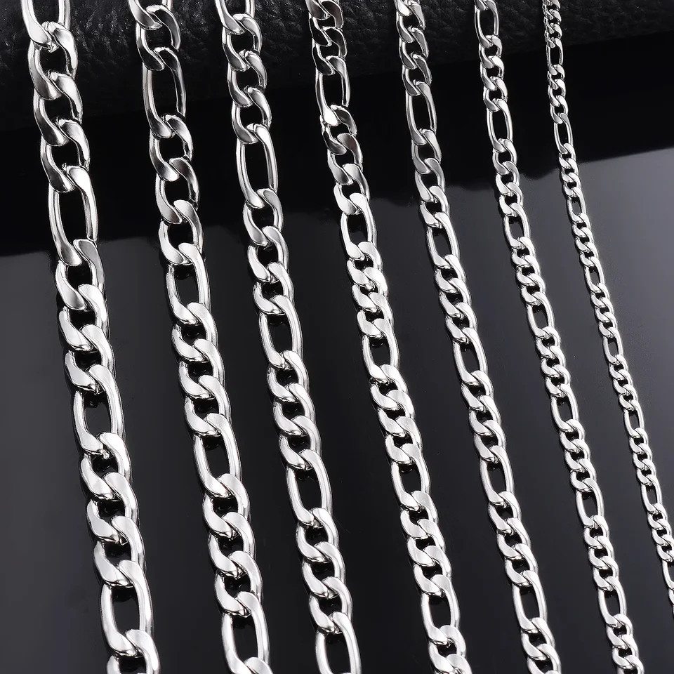 925 Sterling Silver Necklace Figaro Chain 2-12mm 40-75cm Women Jewelry