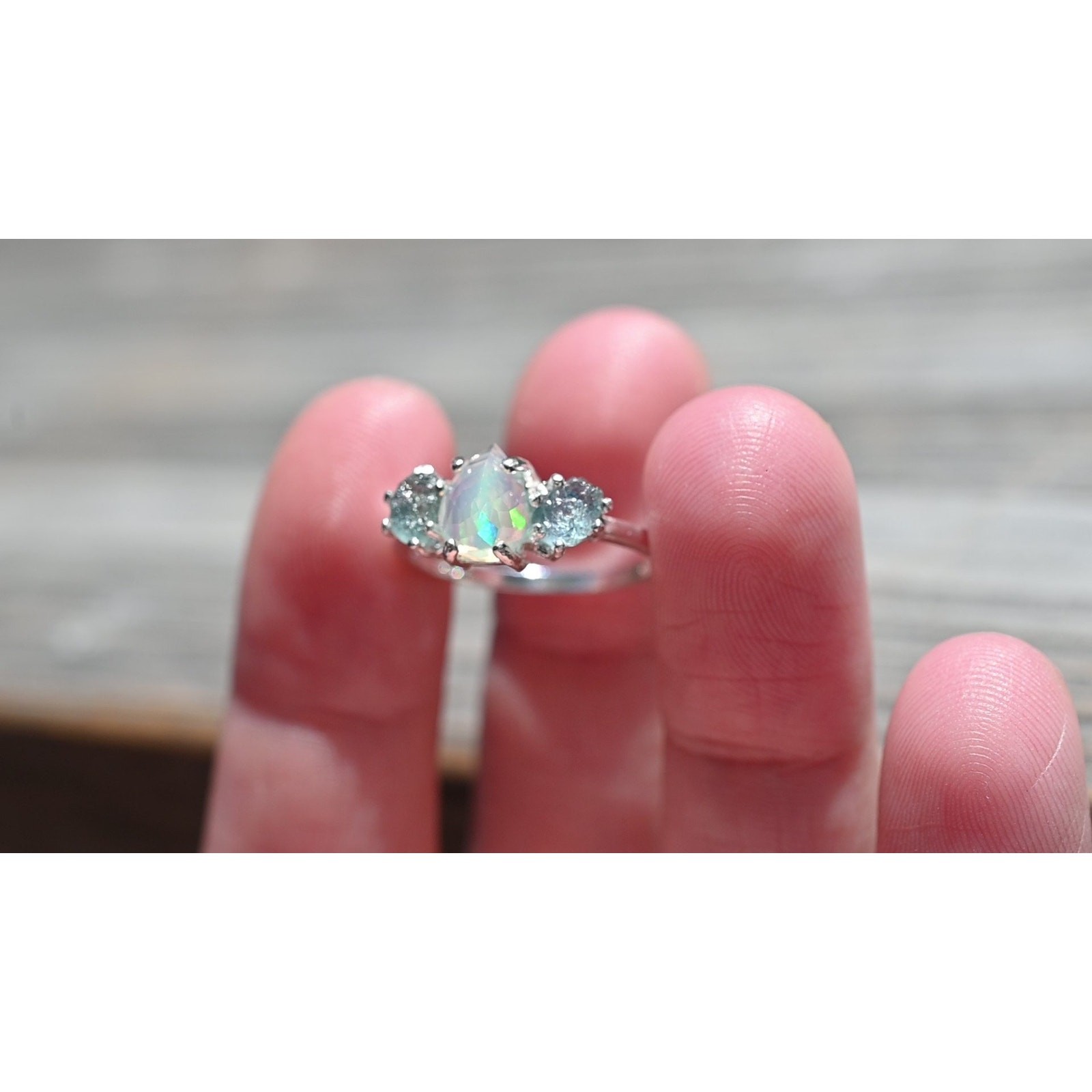 Ethiopian opal and raw Montana sapphire ring, unique opal ring, jewelry for her