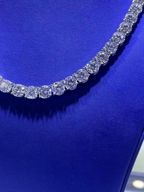 130Ct Lab Created Round Cut Diamond Womens Tennis Necklace 14K White Gold Plated