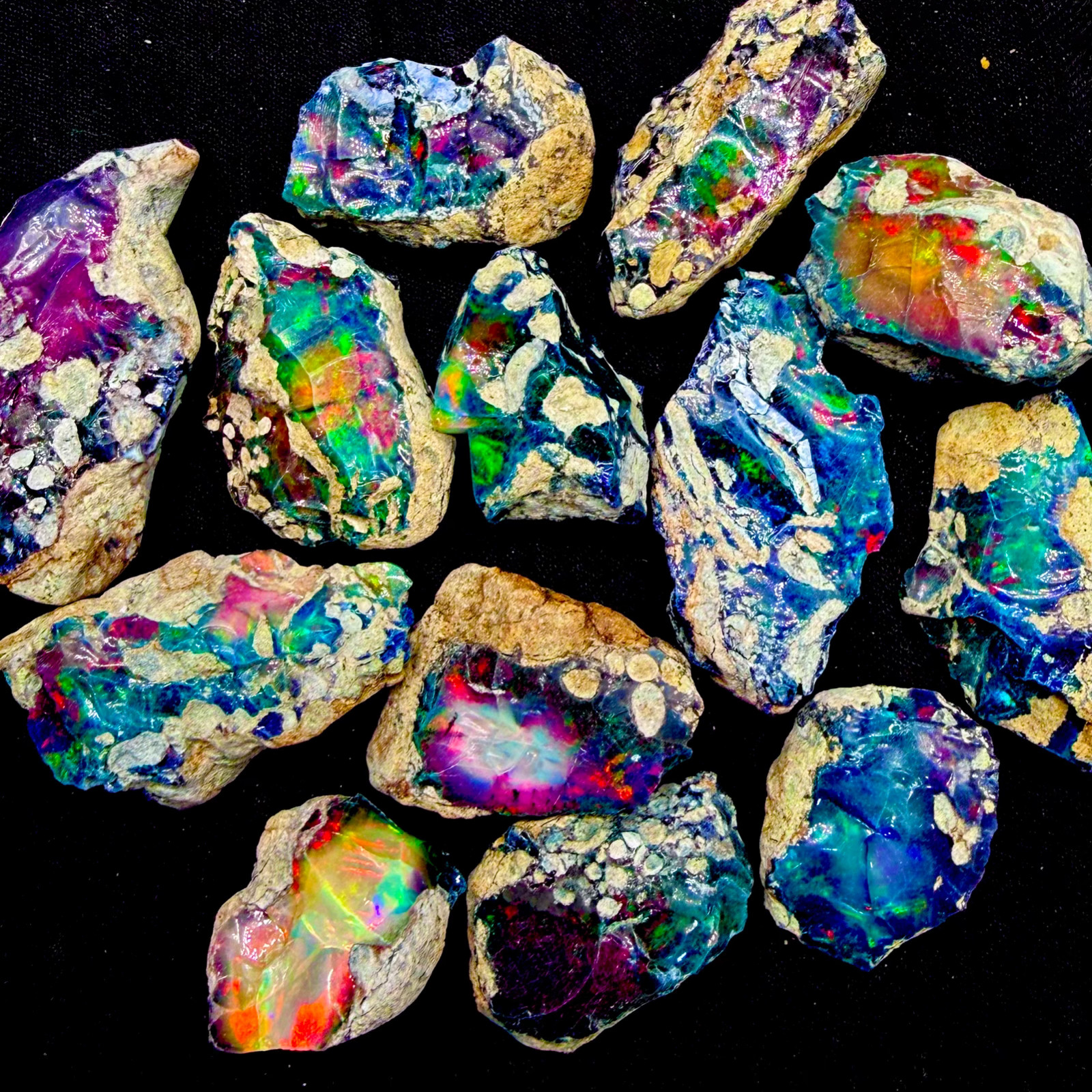 10 PCS Black Opal Rough Natural Ethiopian Raw multifire dry Opals Cutting Grade