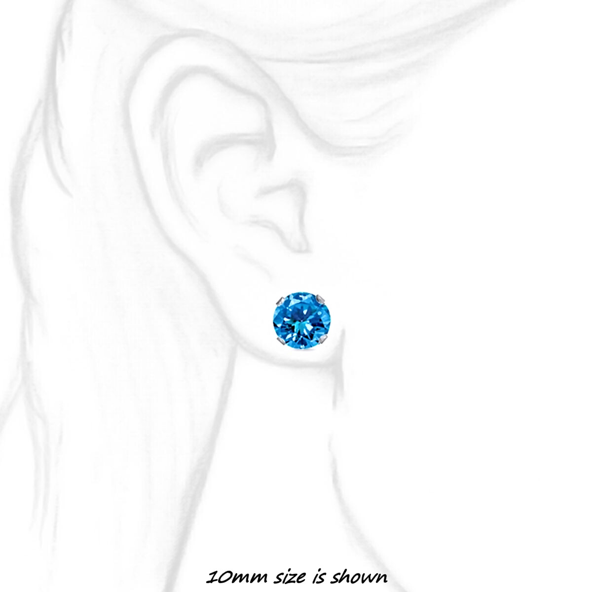 1000 Jewels Brilliant Cut Simulated Blue Zircon Sterling Silver Stud Earrings