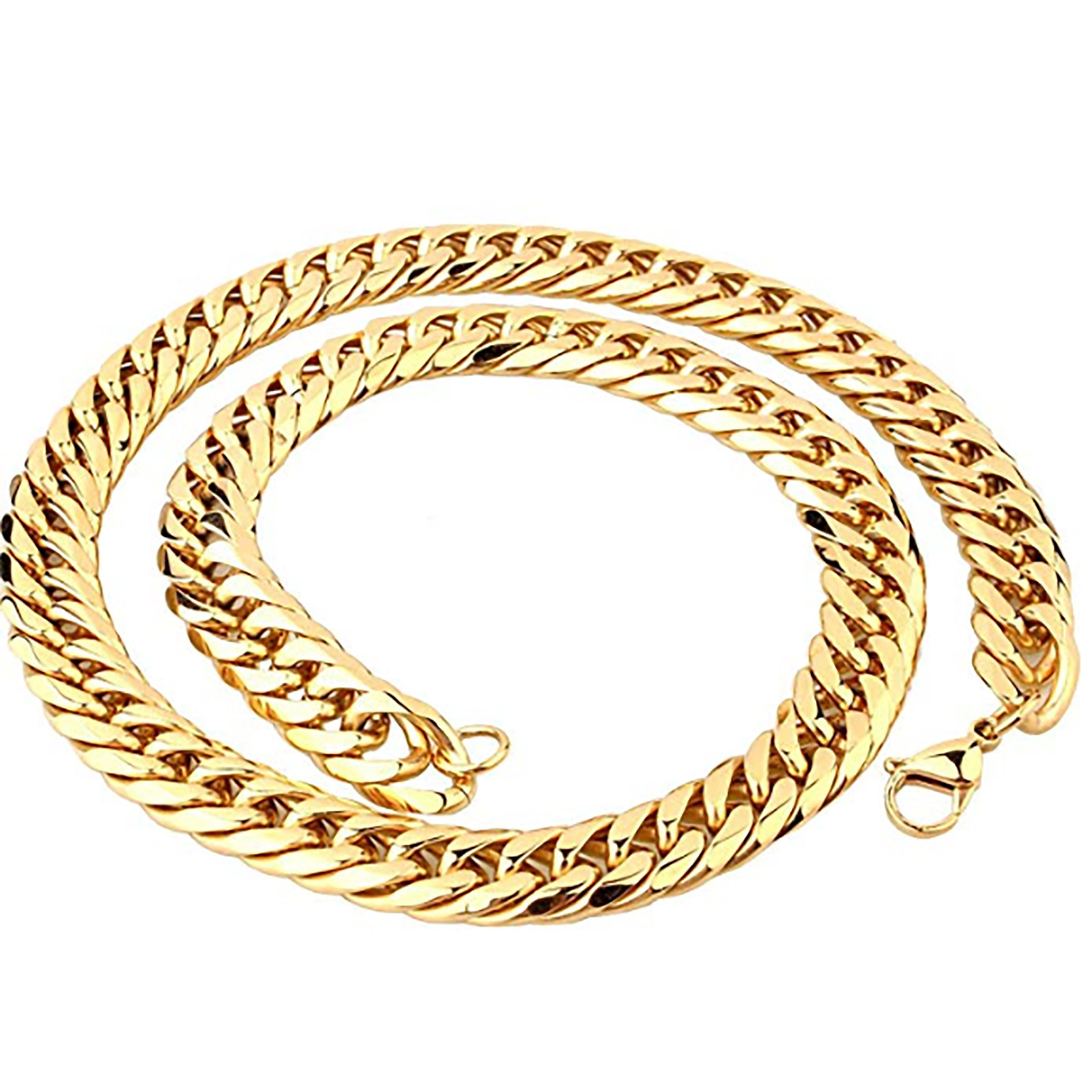 Real ITALIAN 18K GOLD FINISH Double Cuban Curb Chain Necklace