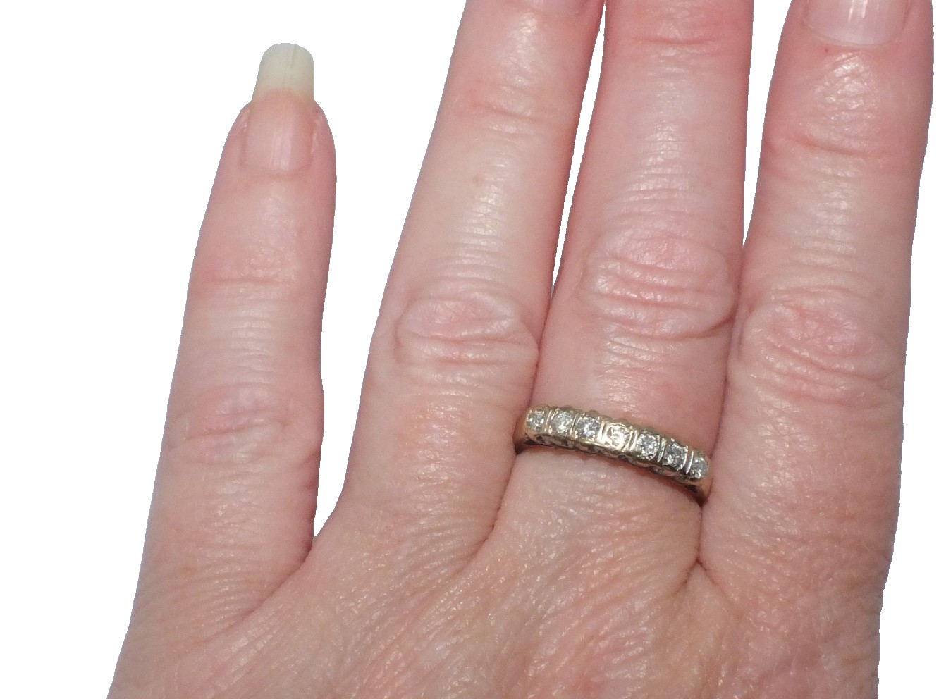 Ladies women’s 9ct 9carat yellow gold diamond half eternity ring UK size N 1/2