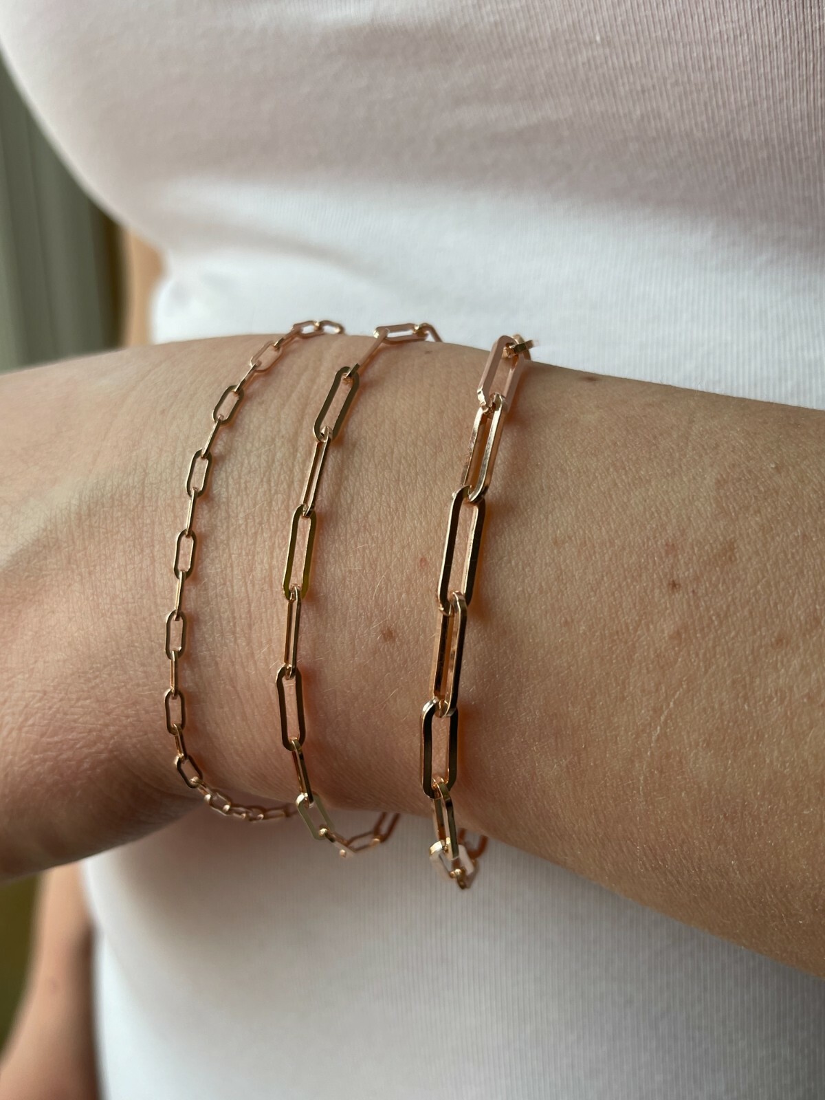 14k Rose Gold Plated 925 Sterling Silver Paperclip Bracelet 2.5mm-4mm 6-8.5″