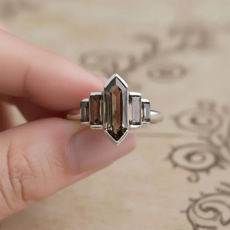 Smoky Quartz Gemstone Handmade Statement Ring 925 Sterling Silver Jewelry Gift