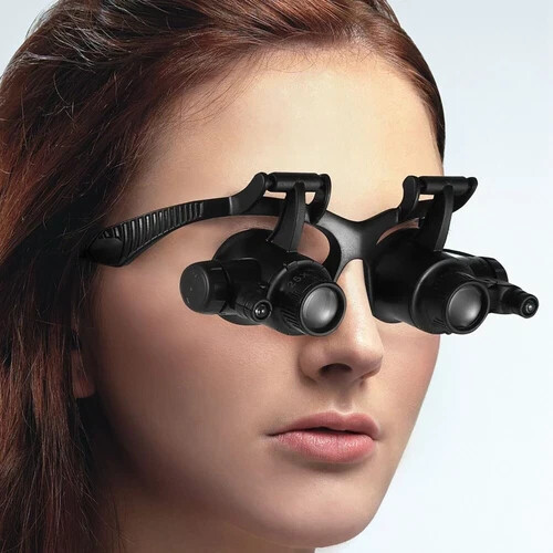 Double Eye Jewelry Watch Repair Magnifier Loupe Glasses With LED Light 8 Lens US