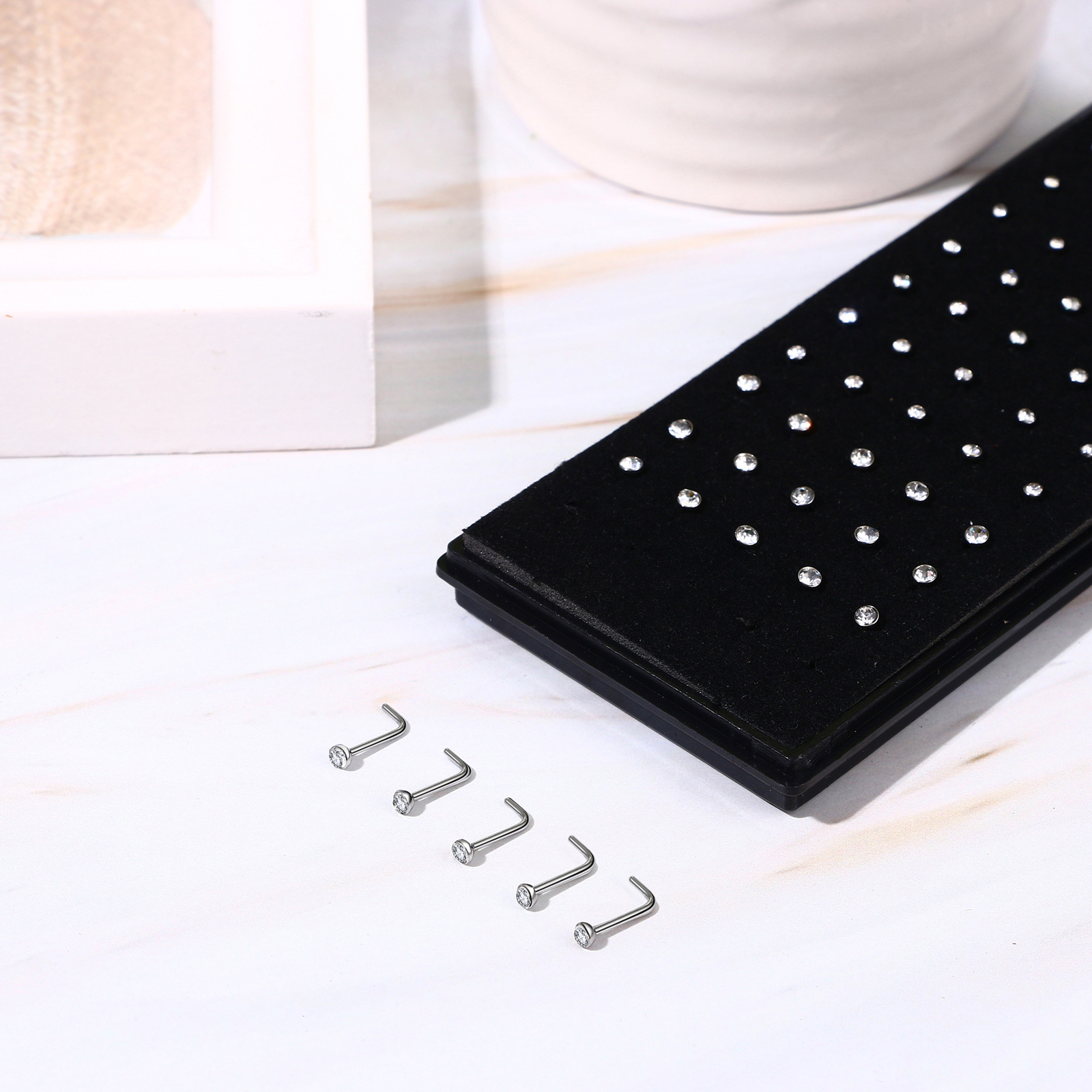 60Pcs 20G L-Shaped CZ Nose Rings Bone Stud Stainless Steel Body Piercing Jewelry