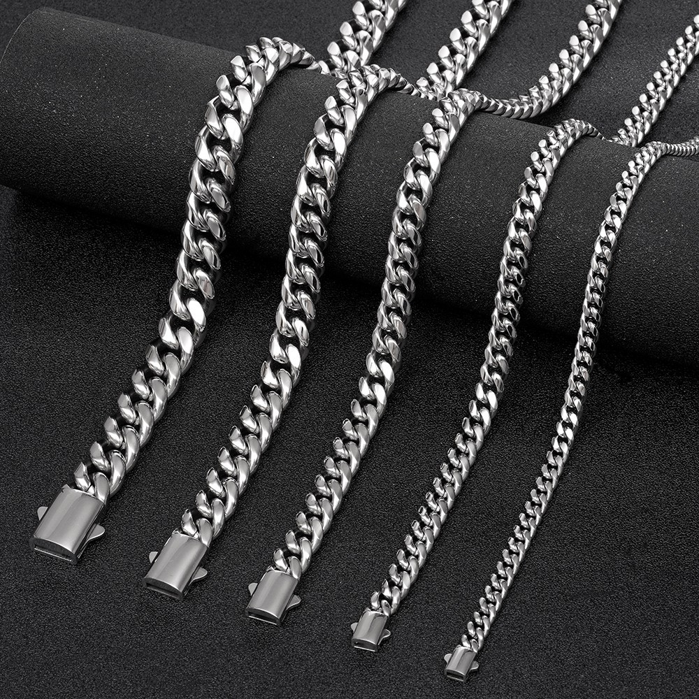 Men’s 6/8/10/12/14mm Silver Stainless Steel Cuban Link Chain Necklace 16″-40″