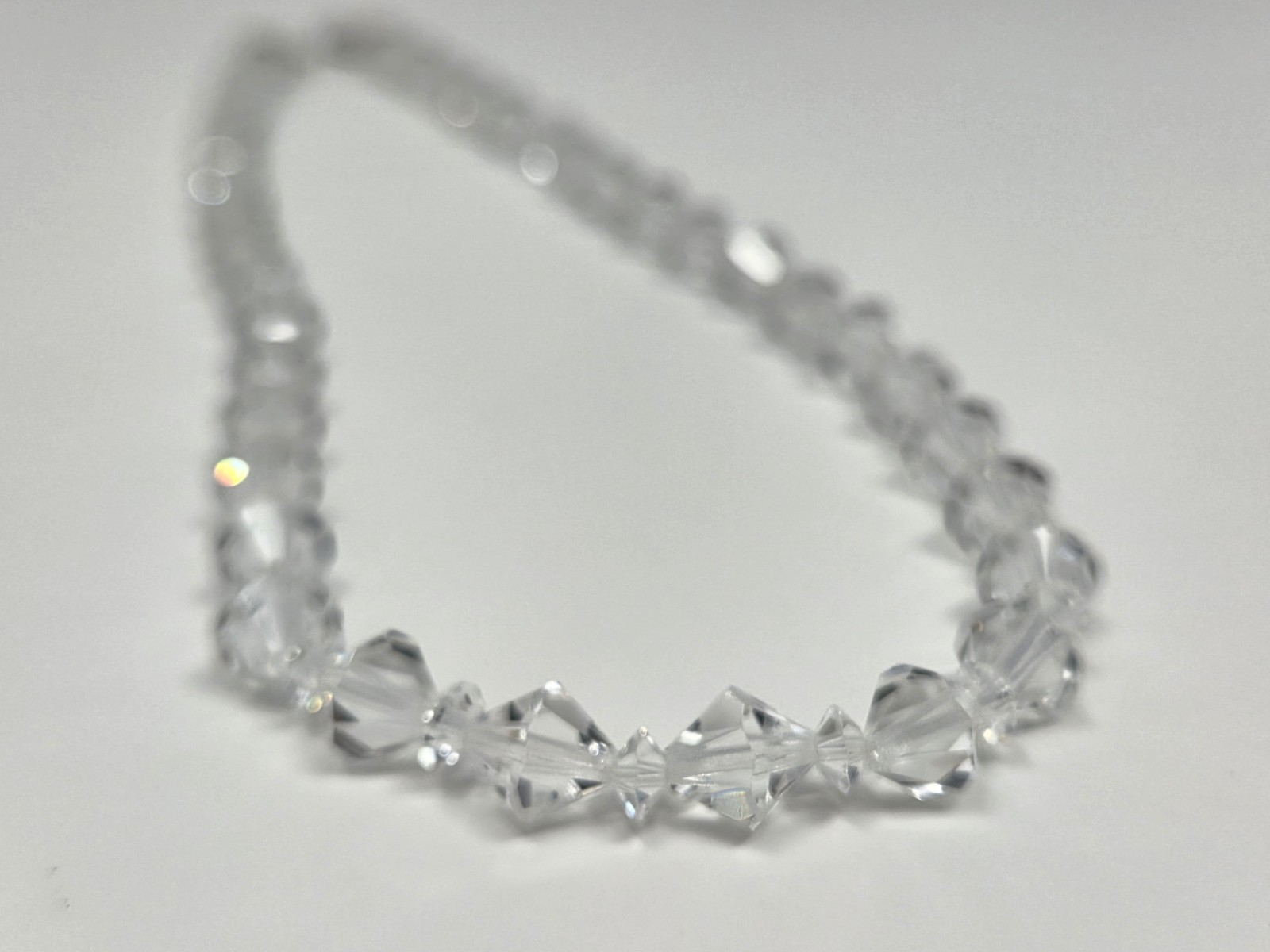 Clear BiCone Crystal Beaded Necklace Vintage 17 Inches Sparkly Faceted Hook