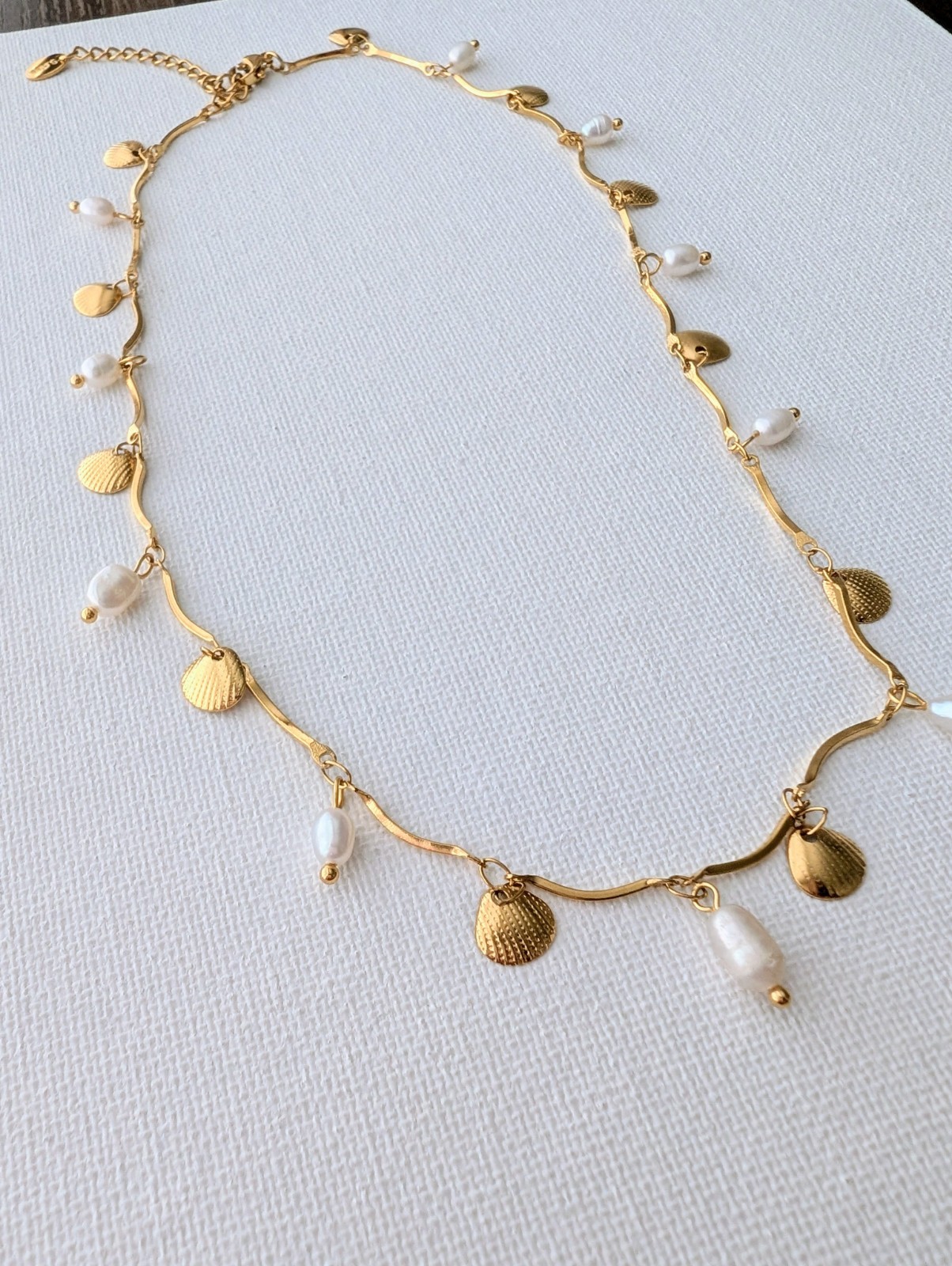 18k Gold Plated stainless Steel Baroque Pearls Shell Charm Necklace