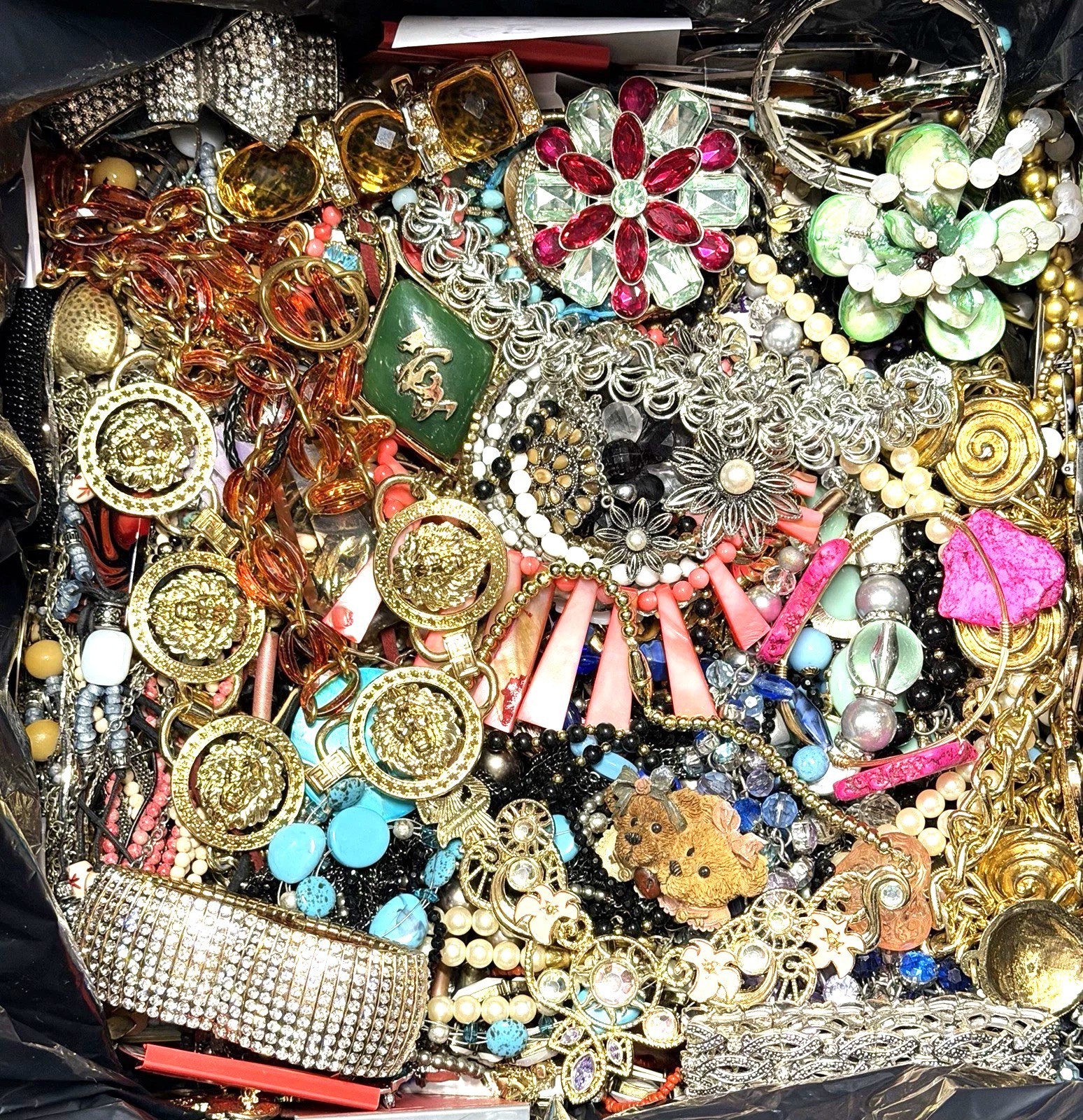 UNTESTED Vintage Modern Jewelry Junk Craft Lot Pieces Part Brooches Bracelet +++