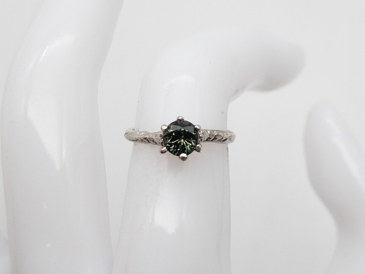 Estate $2400 Certified NO HEAT Blue Green Sapphire 14k White Gold Wedding Ring