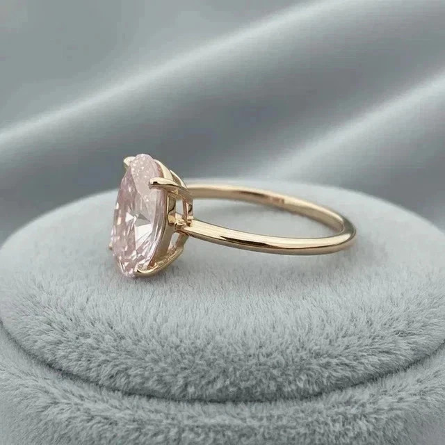 2 Ct Oval Cut Lab Created Pink Sapphire Solitaire Ring 14K Yellow Gold Plated