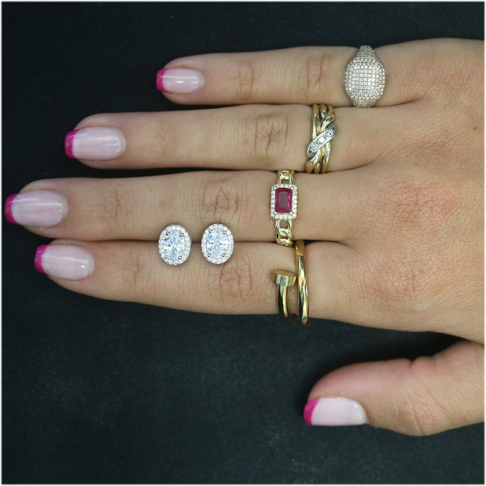 18k White Gold Plated Oval Cut Halo Stud Earrings Made With Swarovski Elements