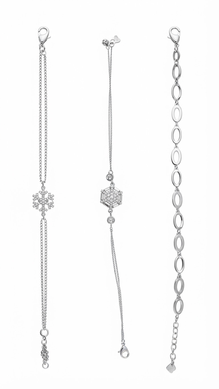Set of 3 Women’s Silver Tone Fashion Bracelets Sparkling CZ Layering Jewelry Gif