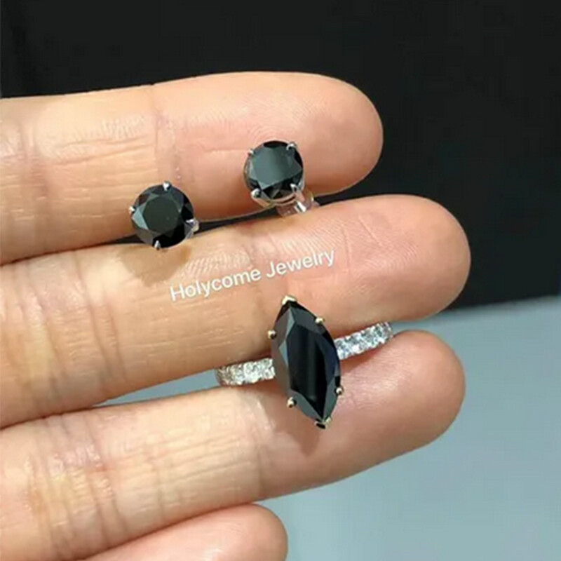 50/1000Pcs Black Color Loose Moissanite Stone Round 0.7MM-5MM Pass Diamond Test