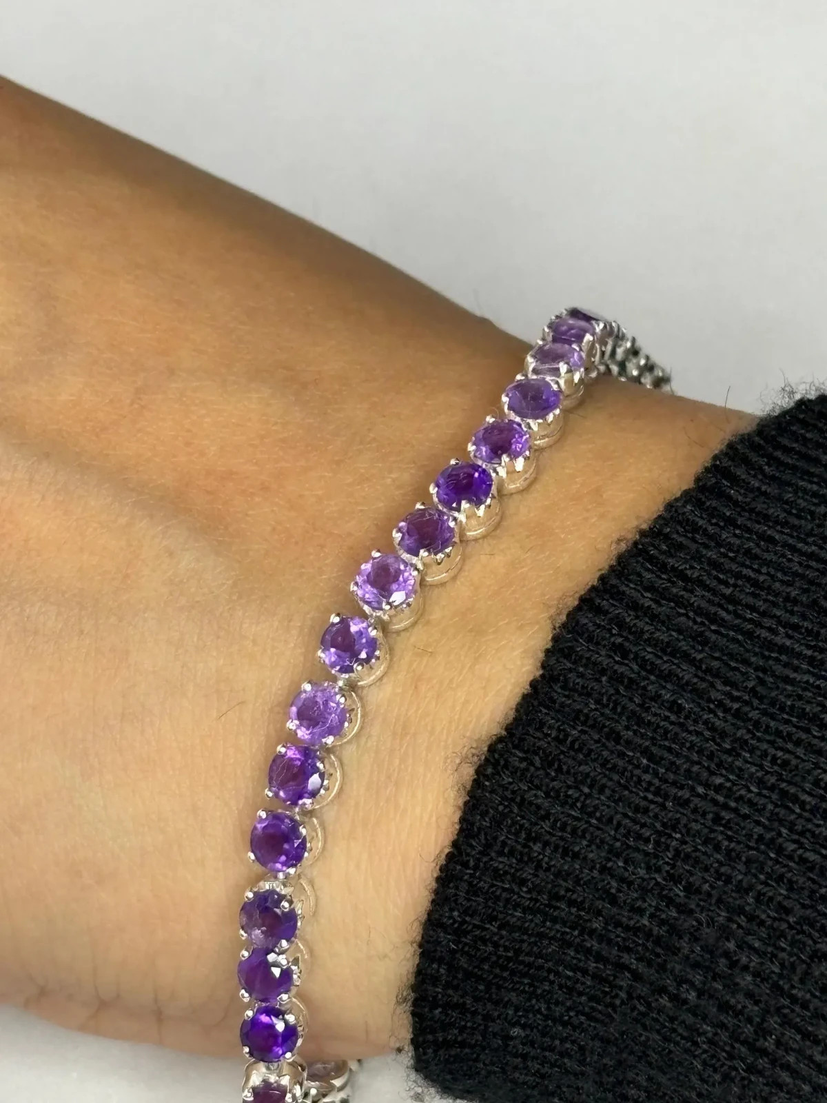 15CT Lab Created 5mm Amethyst Tennis Bracelet 14K White Gold Plated 7.5 Inch