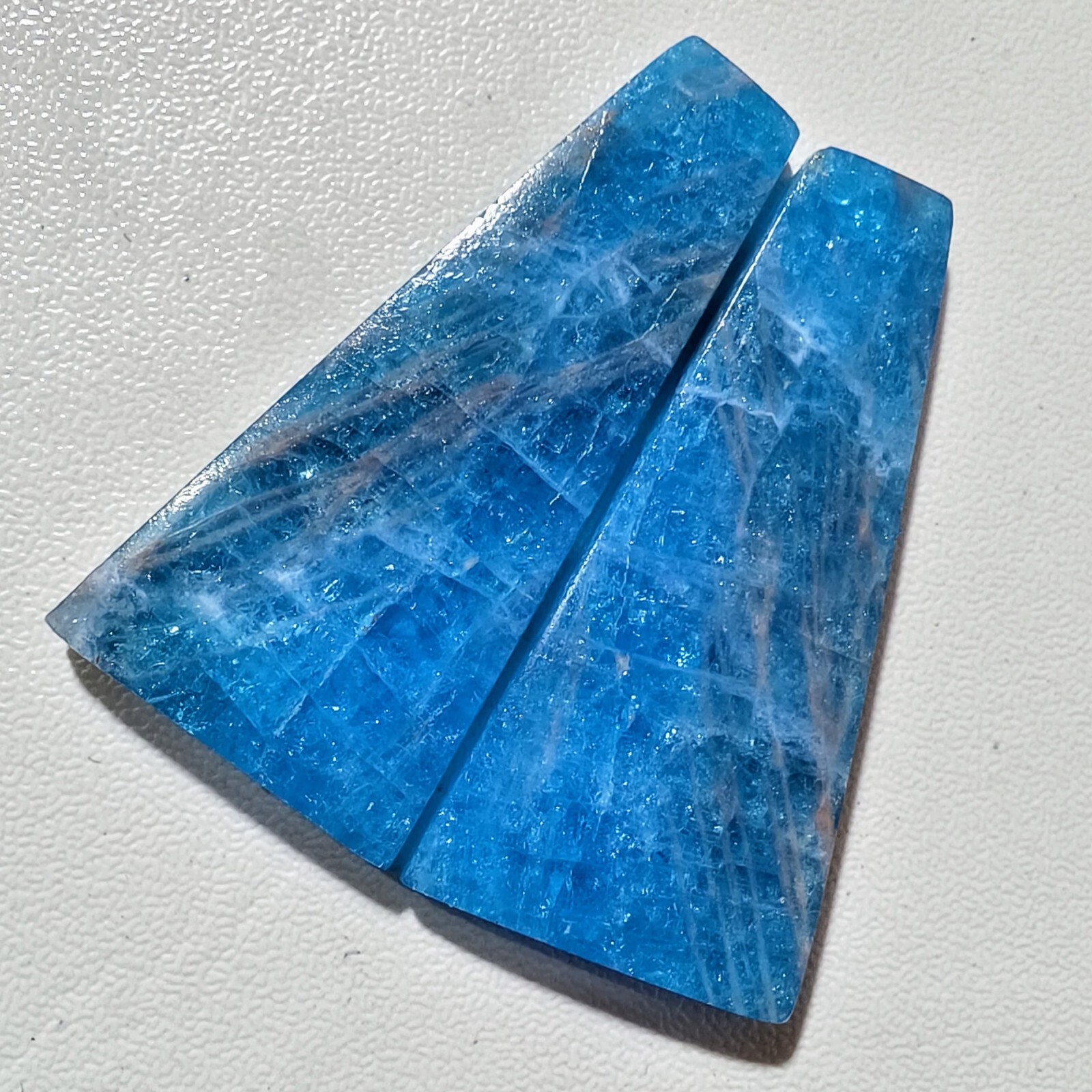 46 Cts Natural Blue Apatite Match Pair Cabochon Gemstone 36.4 X 17.2 MM 7
