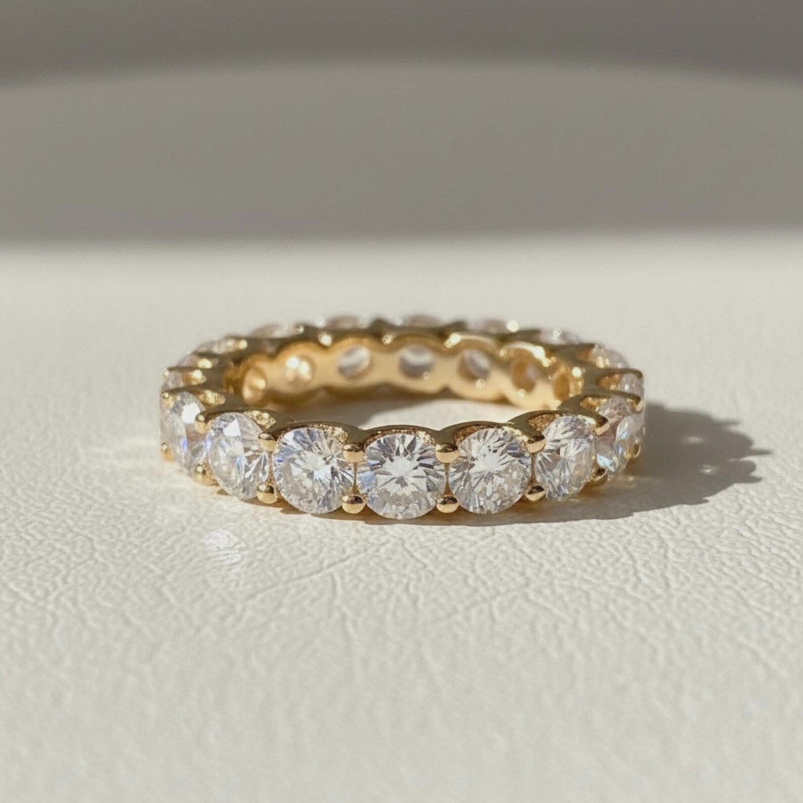 2Ctw Round Moissanite Diamond Eternity Wedding Band Ring 14K Vermeil Gold Plated