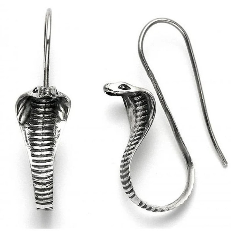 Elegant Silver King Cobra Snake Earrings, Fashion Jewelry Charm Hook Earrings