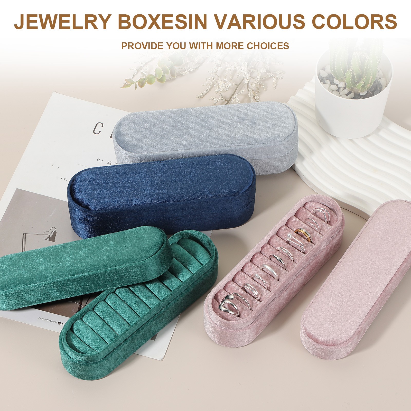 Velvet Ring Box Travel Jewelry Case Ring Holder Organizer Dark Green