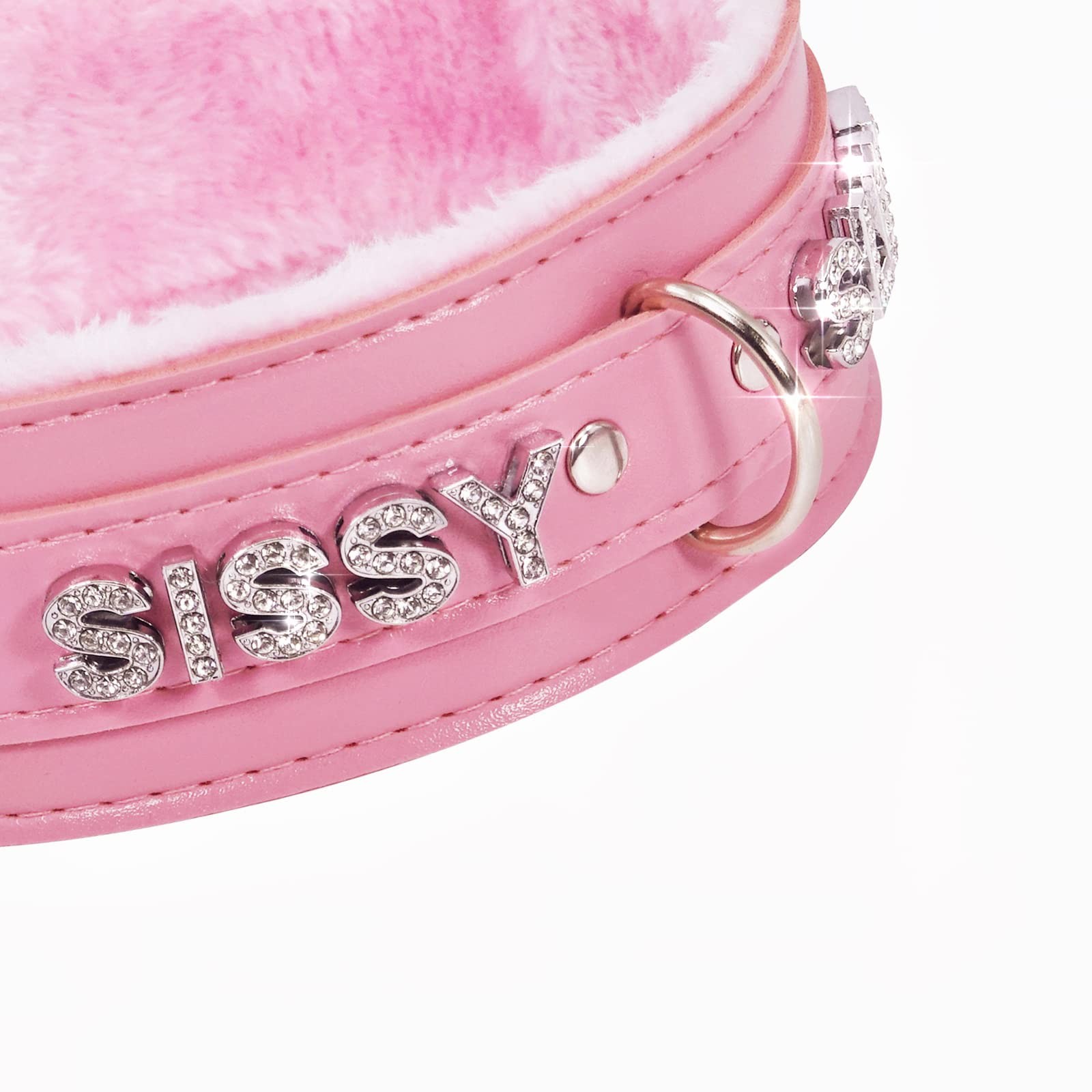 Pink Choker Necklace for Women Leather Collar Fluffy Punk Leash Neck Choker
