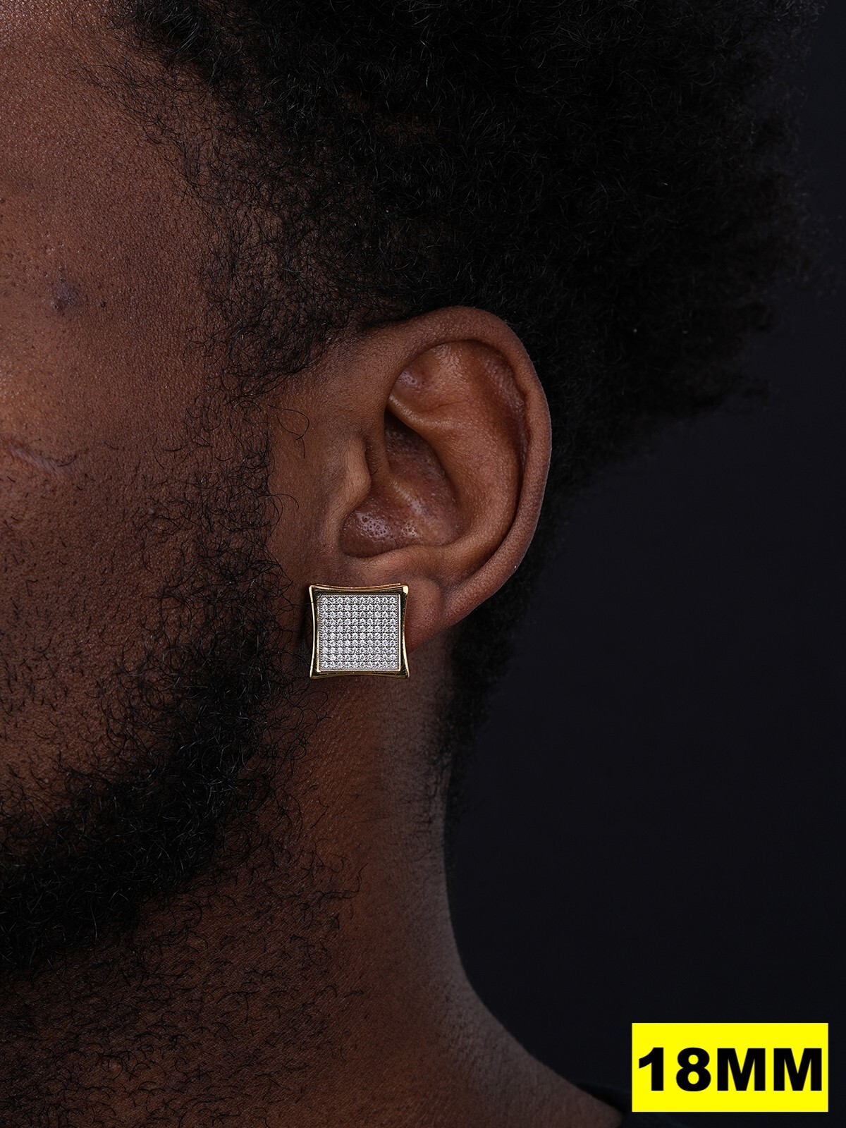 Square Kite Earrings Iced CZ Hip Hop Mens Ladies 4mm-18mm 14k Gold Plated