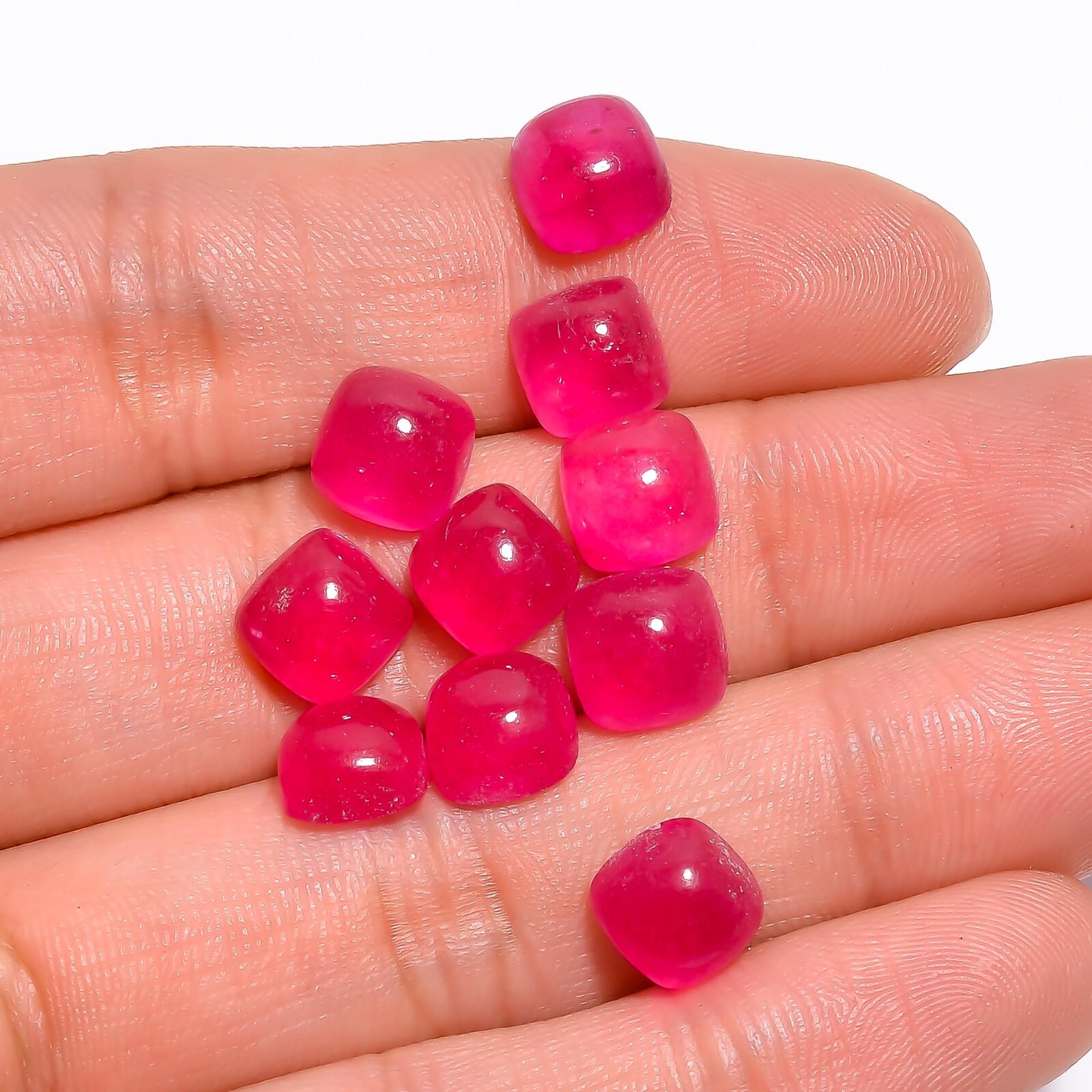 Deep Pink Jade Cushion Shape Flat Back Cabochon, AAA Quality Calibrated Gemstone