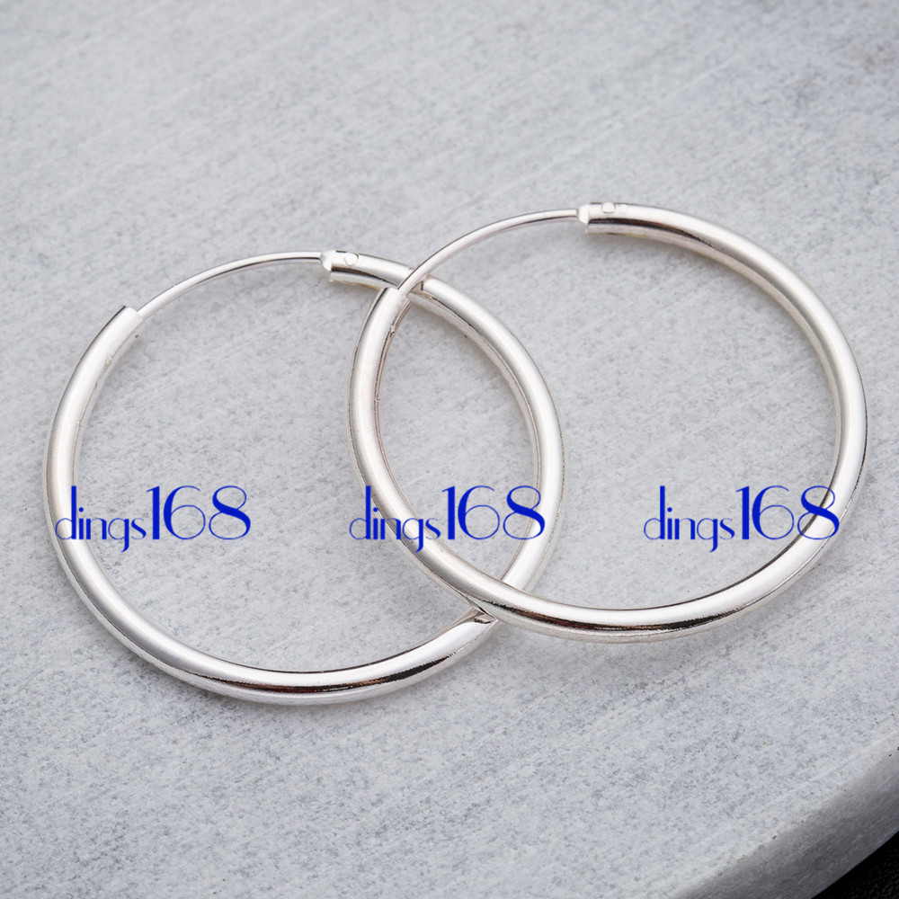 925 Sterling Silver Classic Endless Thin Hoop Earrings #CHOOSE A SIZE 20mm~70mm#
