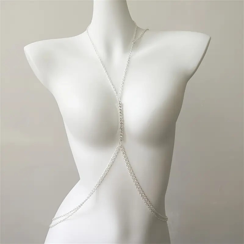 Sexy Silver For Women Rhinestone Body Chain Necklace Crystal Bikini Jewelry