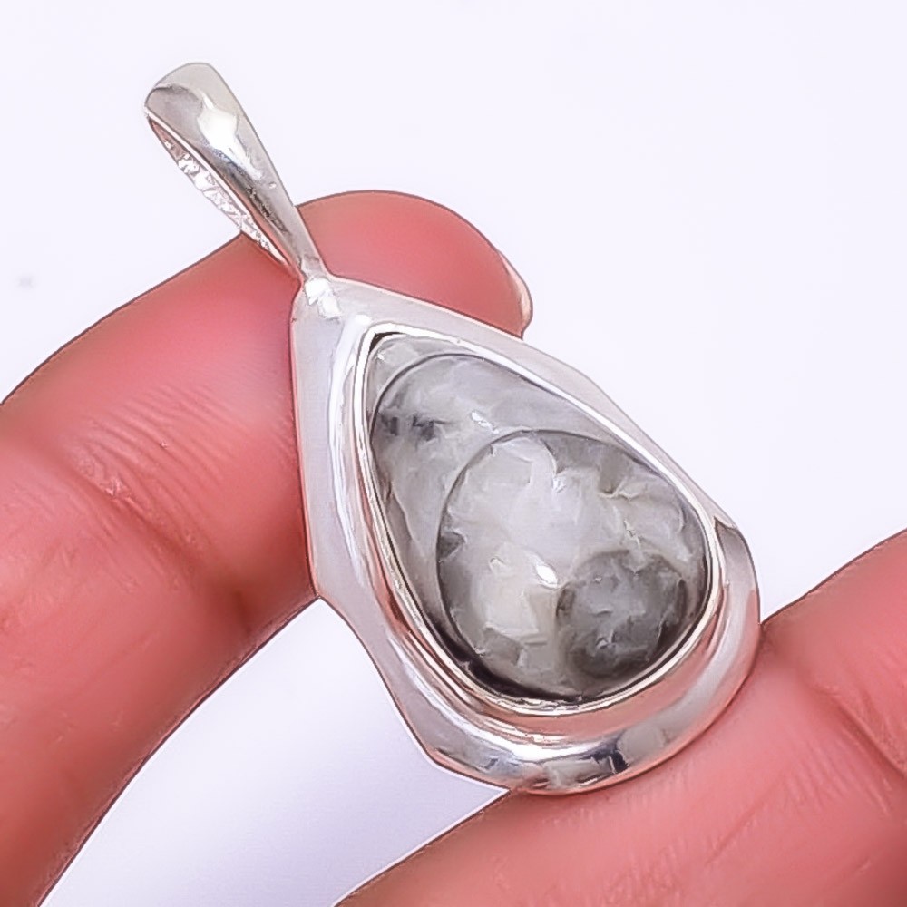 Fossil Orthoceras – Morocco 925 Silver Plated Pendant 1.56″ T35