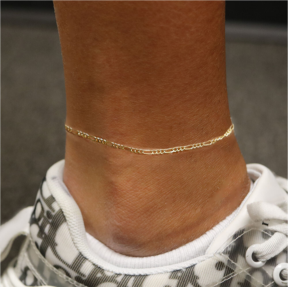2MM Solid Italian 14K Yellow Gold Figaro Anklet Chain 10″ Italy