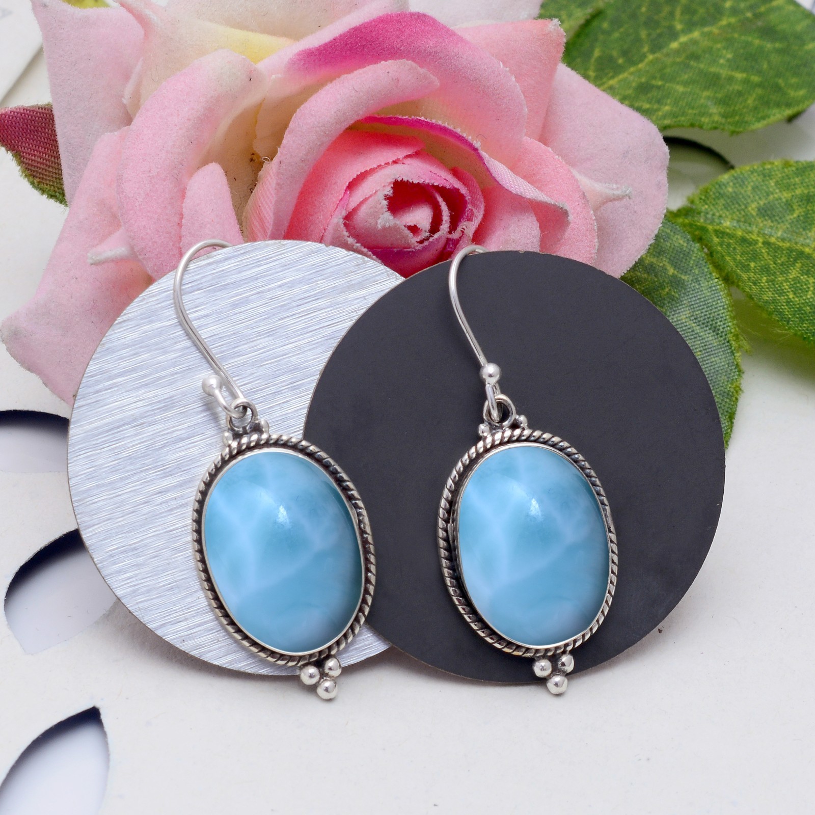 Larimar Sterling Silver Earrings Gift For Women Unique Artisan Drop Earrings