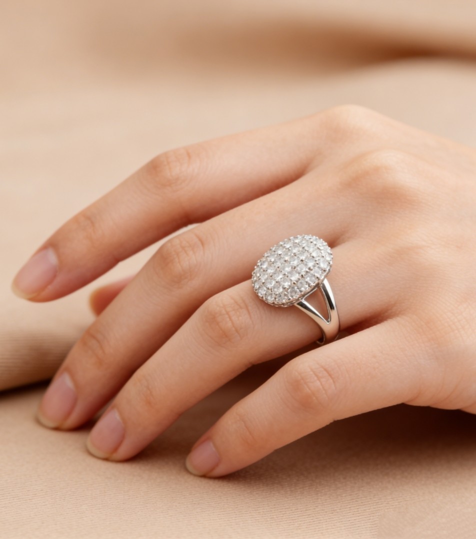 Sparkly Clear Zircon Full Pave Simple Double Fork Silver Plated Eternal Ring #5
