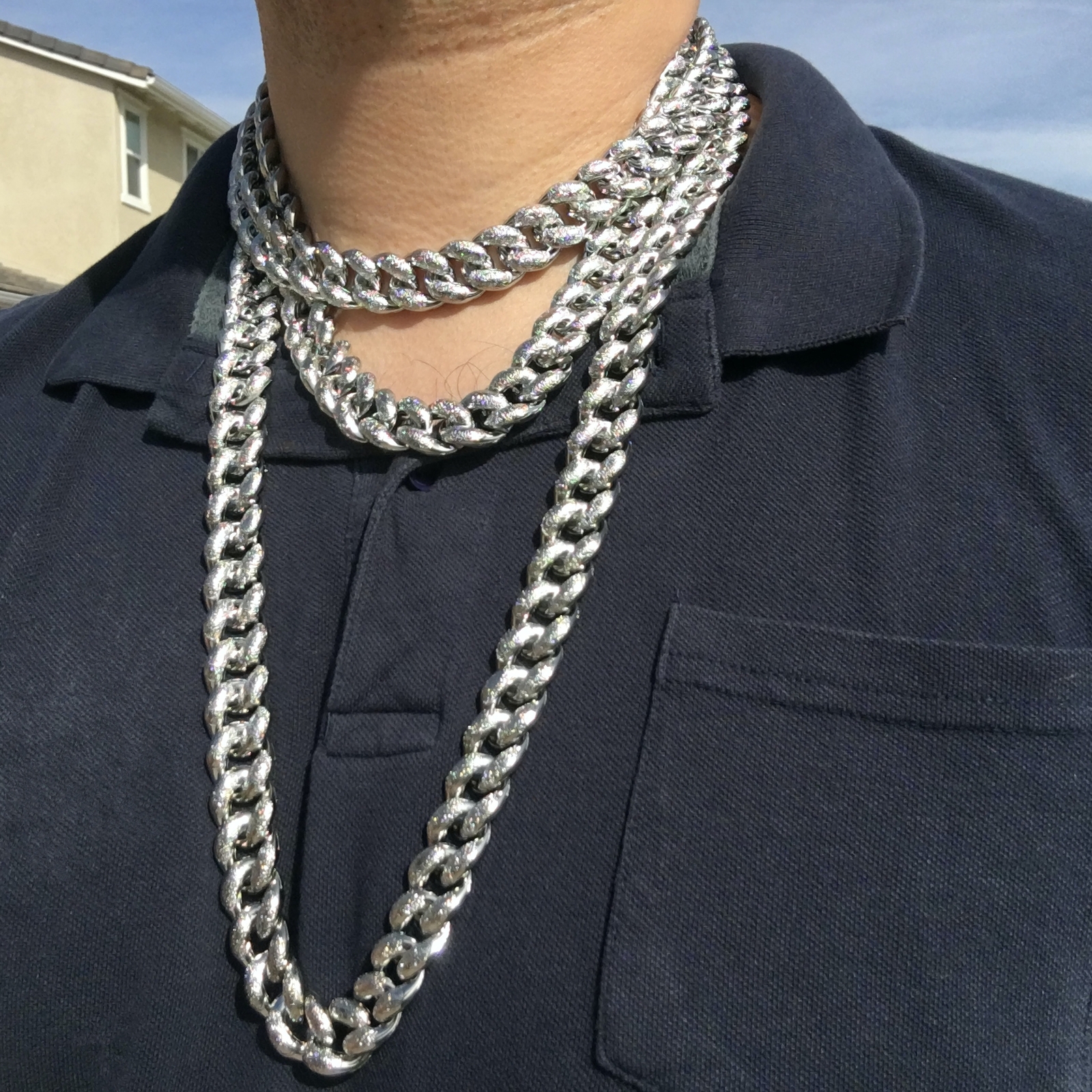 Men’s Dust Bubble Cuban Chain Heavy Silver Tone 16MM Wide 18″ 20″ 30″ In
