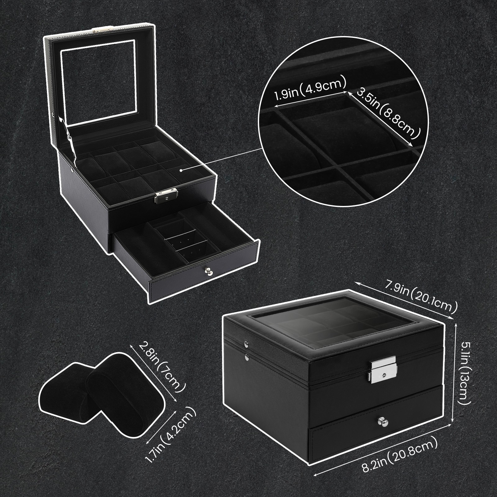 3/6/8/10/12/24 Slots PU Leather Watch Box Organizer Jewelry Display Storage Case
