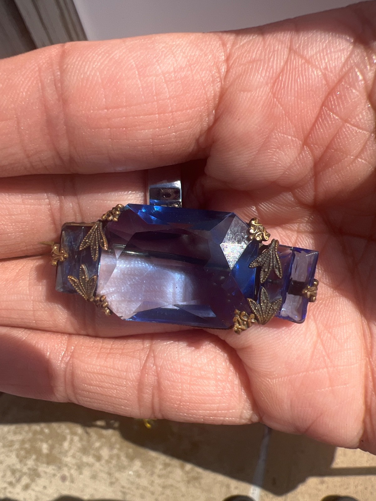 VTG Czech Art Deco Bohemian Cobalt Glass BROOCH C Clasp 1930s